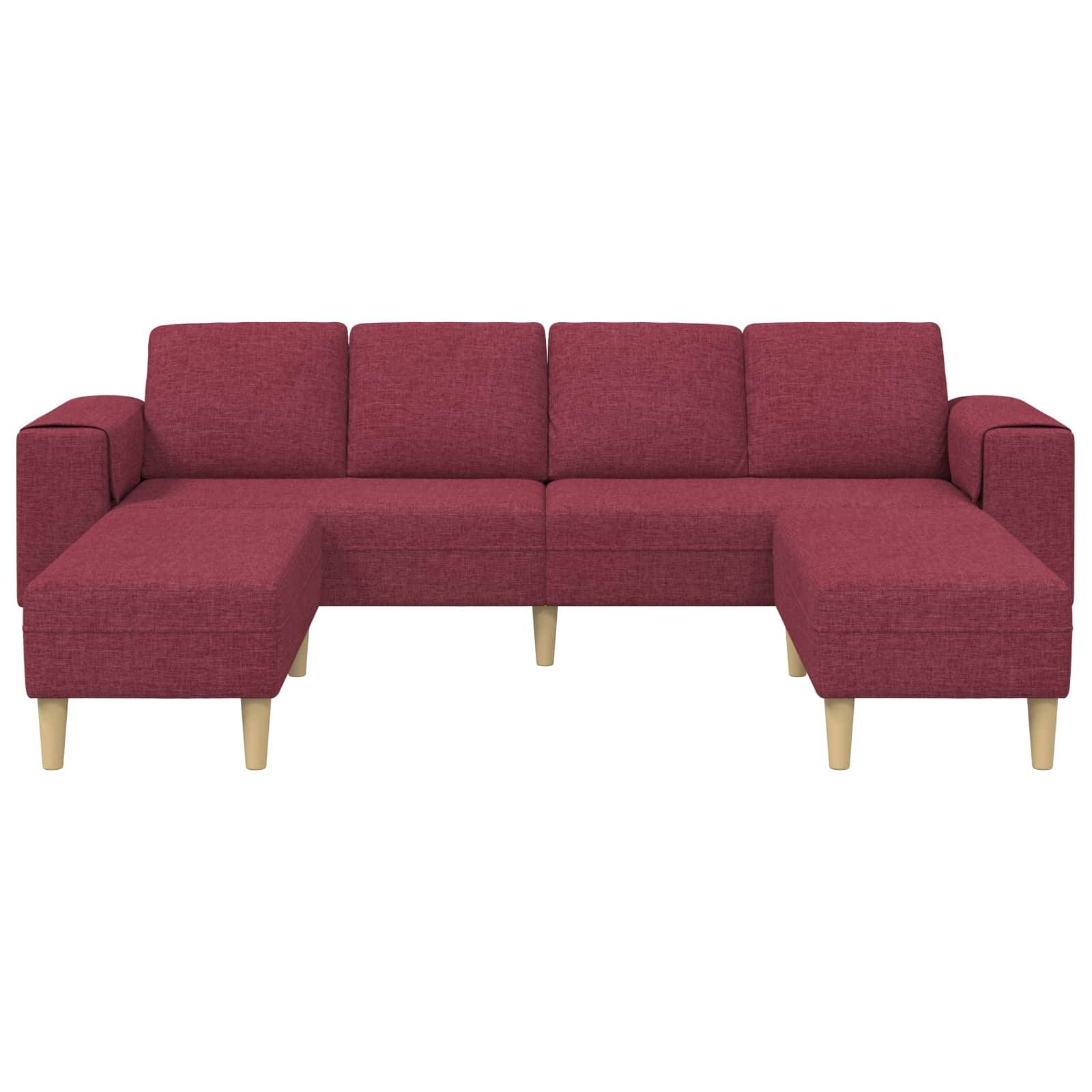 Ein tief rotes L-förmiges Ecksofa mit Holzbeinen, geeignet für zeitgenössische Wohnzimmer.