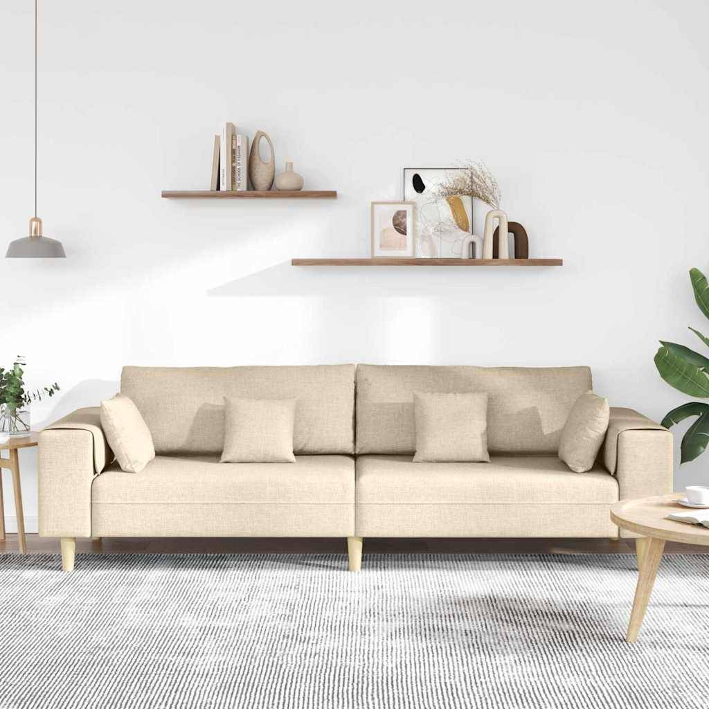 vidaXL Sofa mit Kissen Creme 250 x 77 x 76 cm Stoff