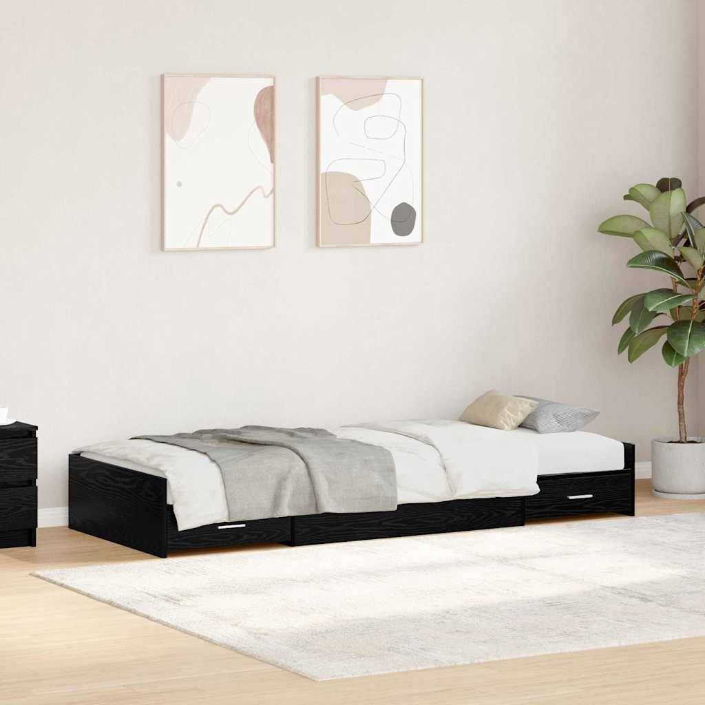 vidaXL Bettrahmen Schwarz Eichen-Optik 98,5 x 200 cm Holzwerkstoff