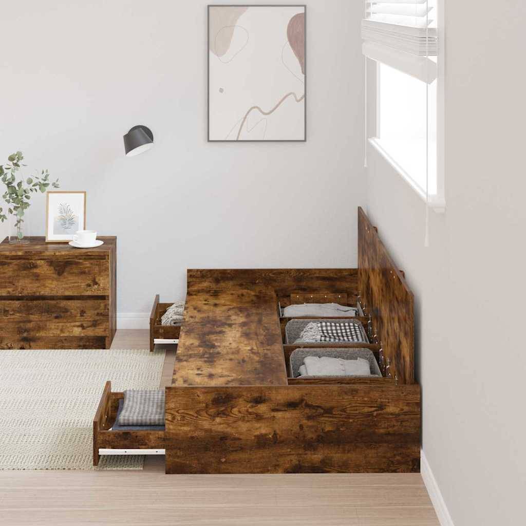 vidaXL Bettrahmen Geräucherte Eiche 98,5 x 200 cm Holzwerkstoff