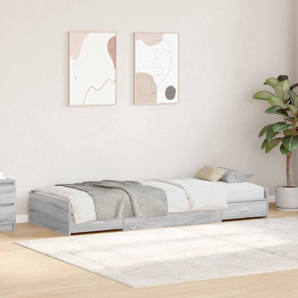 vidaXL Bettrahmen Graues Sonoma 98,5 x 200 cm Holzwerkstoff