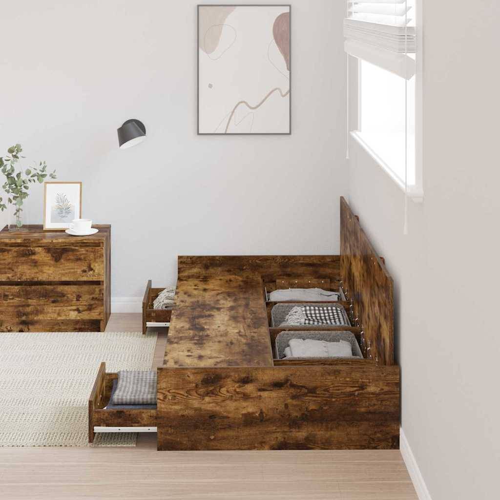vidaXL Bettrahmen mit Kopfteil Altholz 98,5 x 200 cm Holzwerkstoff
