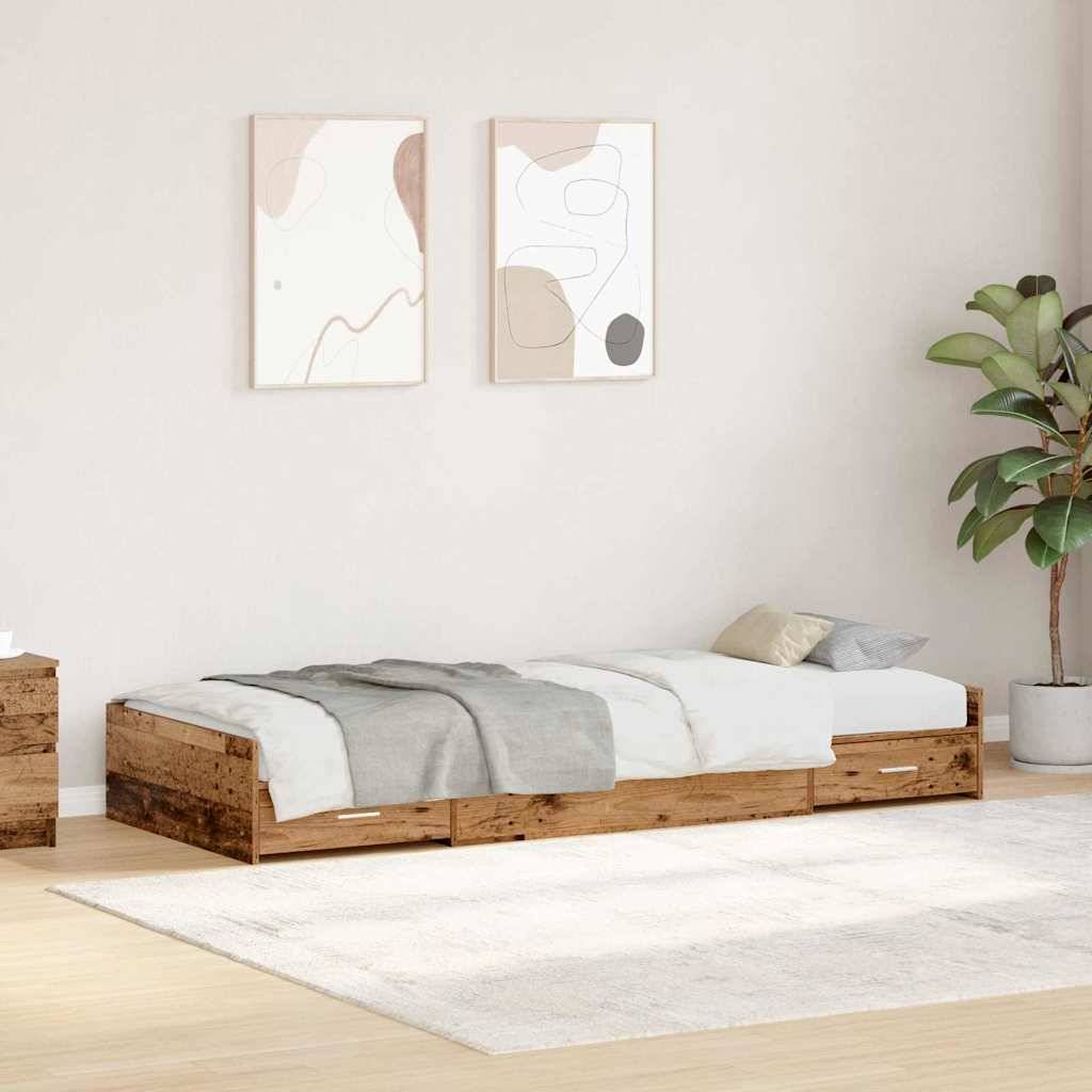 vidaXL Bettrahmen mit Kopfteil Altholz 98,5 x 200 cm Holzwerkstoff