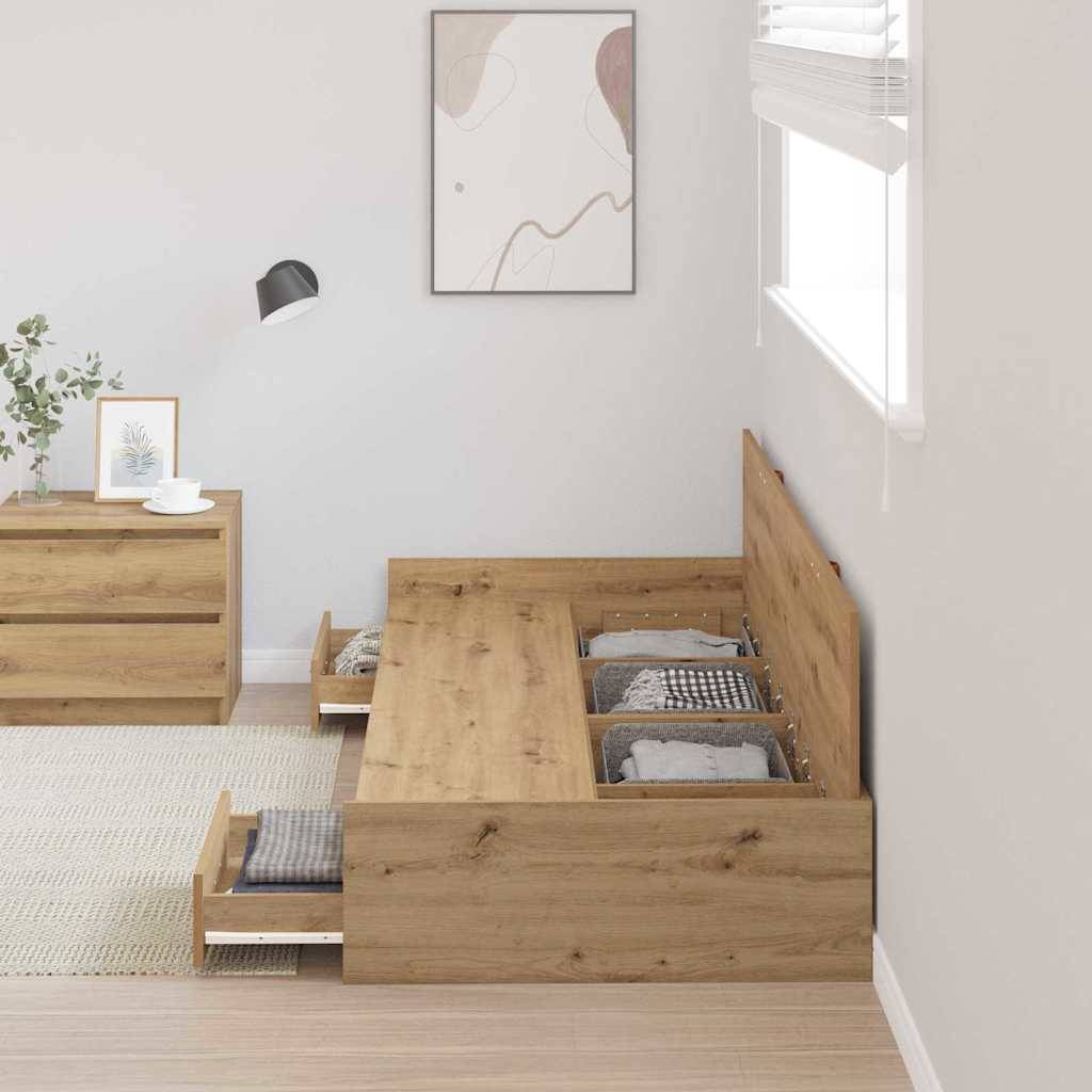 vidaXL Bettrahmen mit Kopfteil Artisan-Eiche 90 x 200 cm Holzwerkstoff