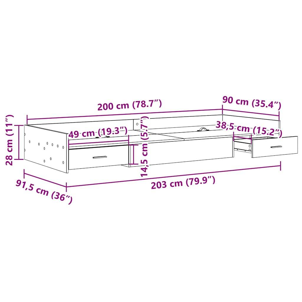 vidaXL Bettrahmen mit Kopfteil Graues Sonoma 90 x 200 cm Holzwerkstoff