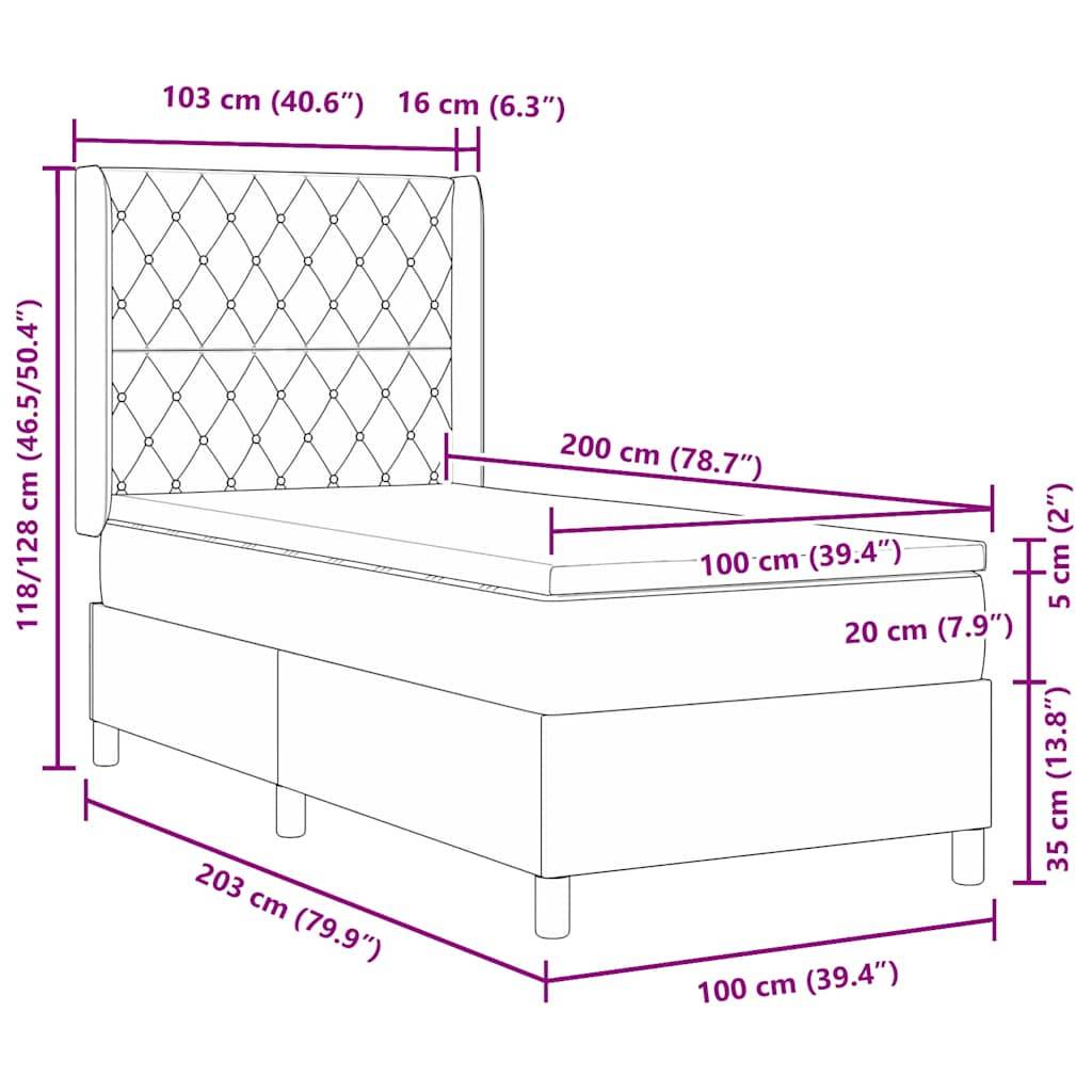 vidaXL Boxspringbett mit Matratze mit LED Dunkelgrün 100 x 200 cm Samt