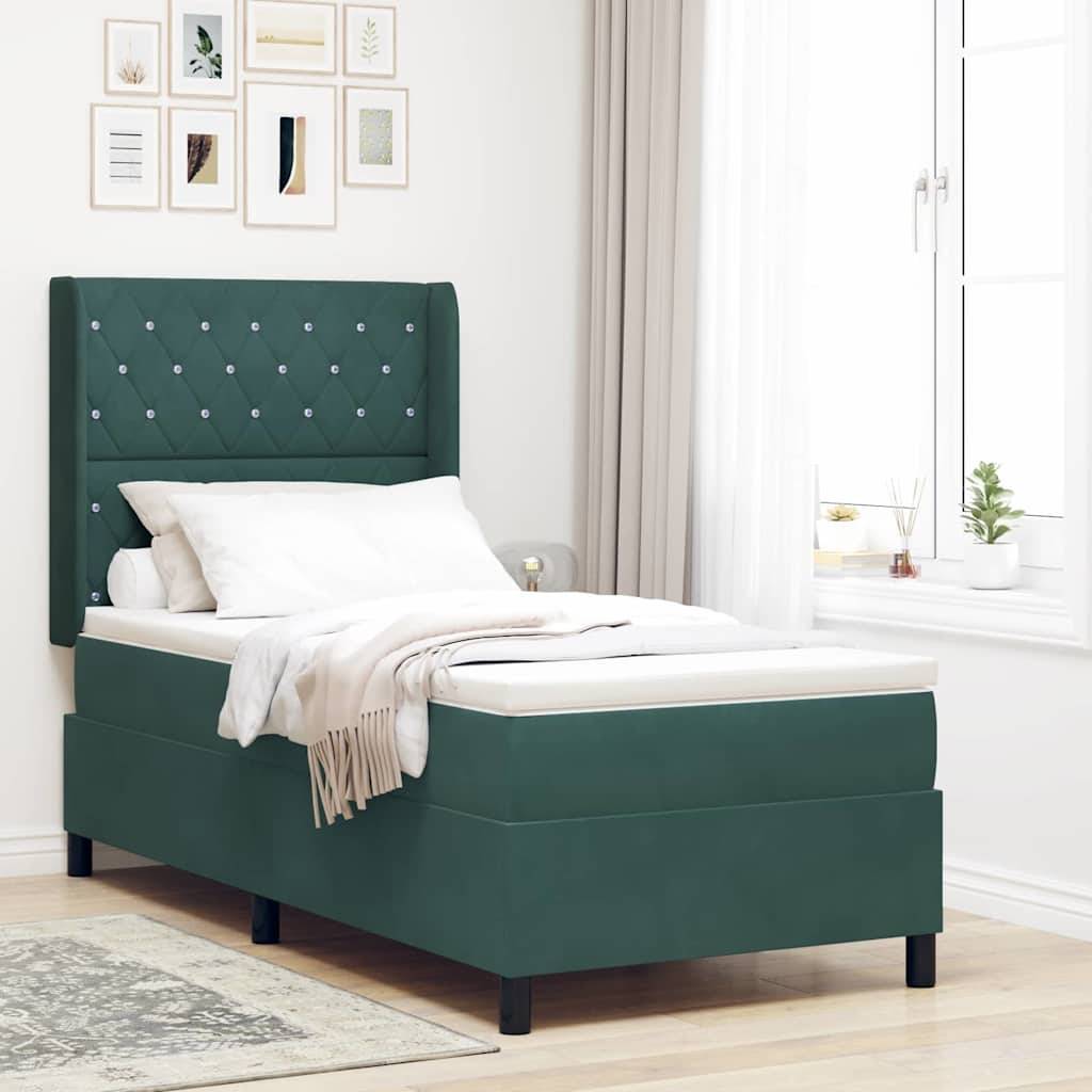 vidaXL Boxspringbett mit Matratze mit LED Dunkelgrün 100 x 200 cm Samt