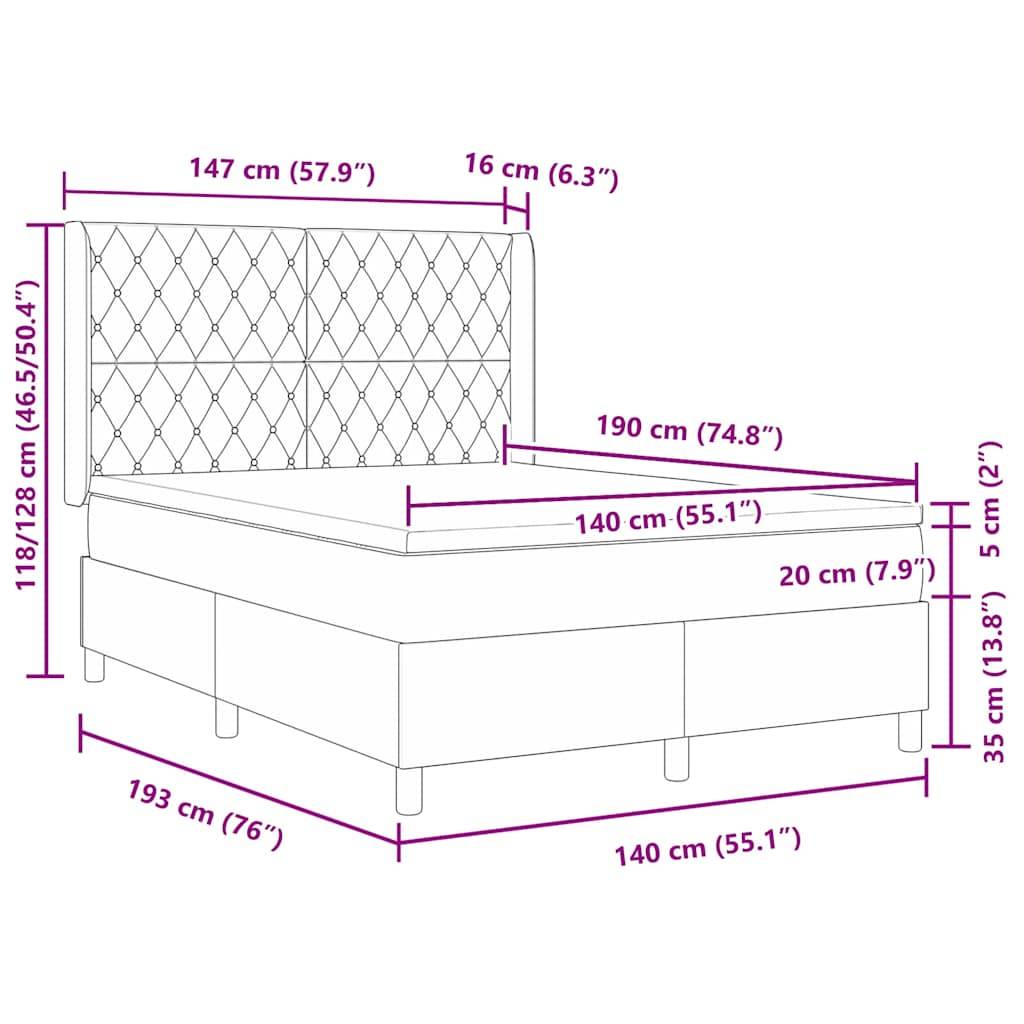 vidaXL Boxspringbett mit LED-Lichtleisten Grün 140 x 190 cm Samt