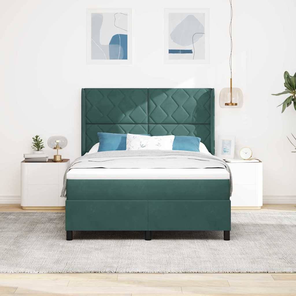 vidaXL Boxspringbett mit LED-Lichtleisten Dunkelgrün 140 x 200 cm Samt