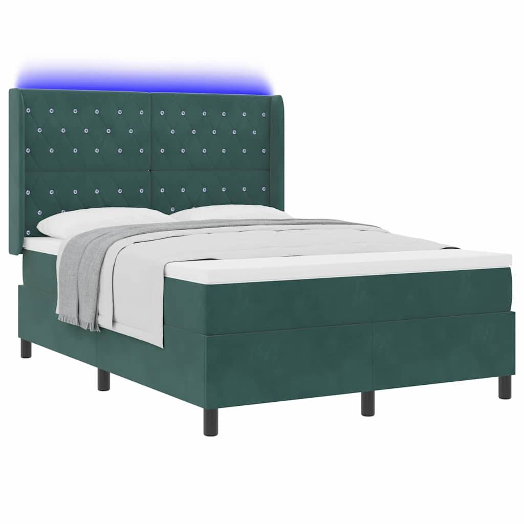 vidaXL Boxspringbett mit LED-Lichtleisten Grün 140 x 190 cm Samt