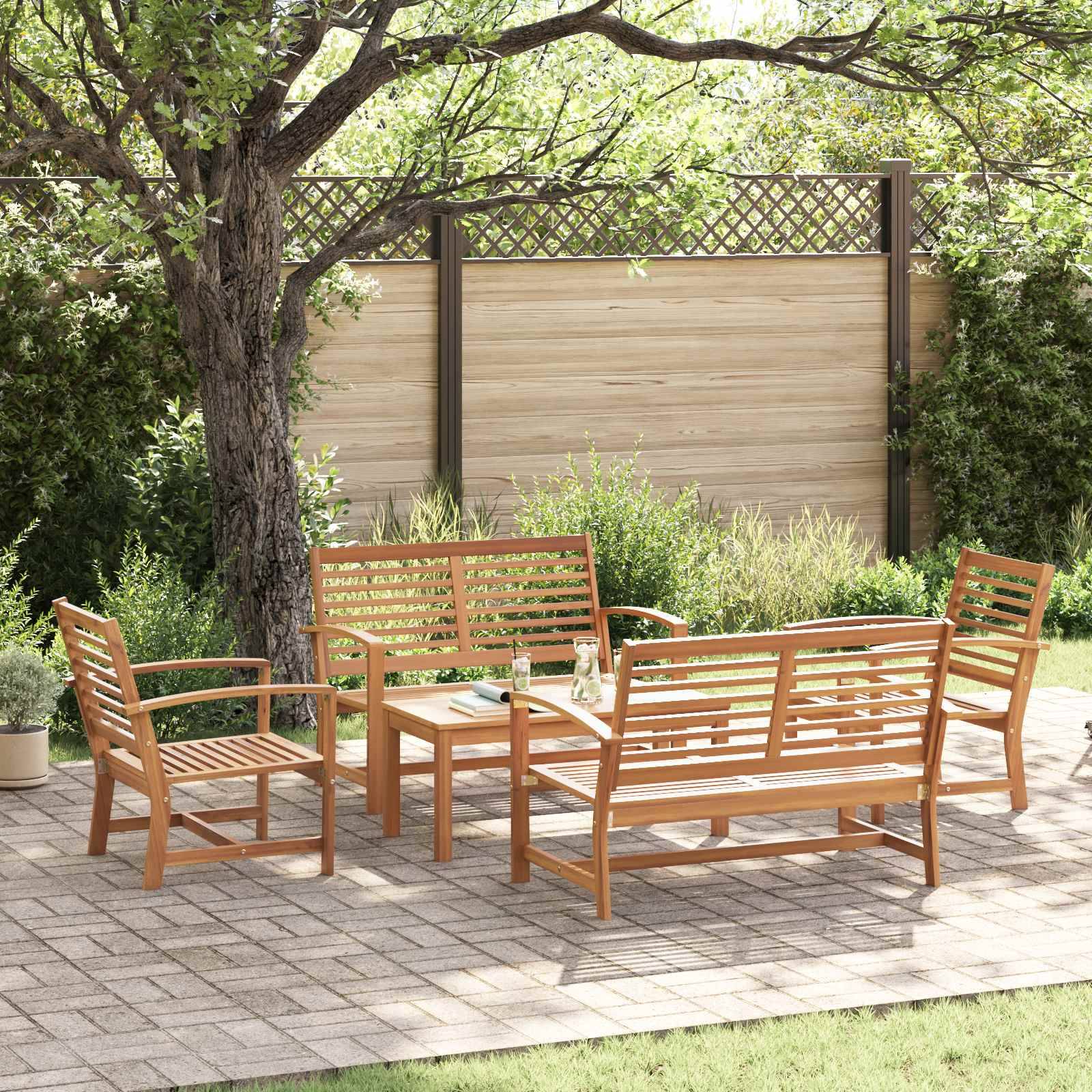 vidaXL Gartensofa-set 5 pcs Natur Massivholz Teak