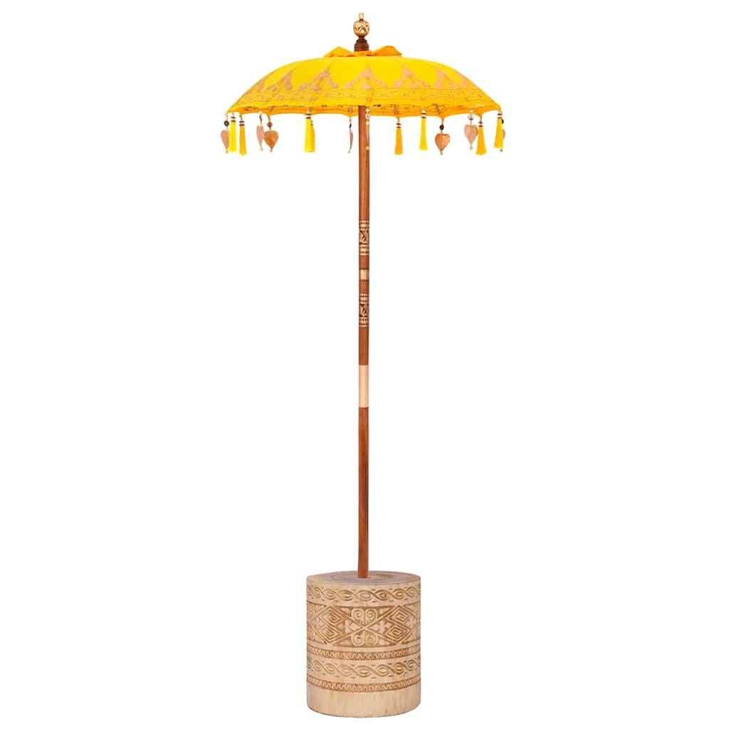 vidaXL Sonnenschirm mit Fuß Gelb und Braun 250 cm Baumwolle und Holz