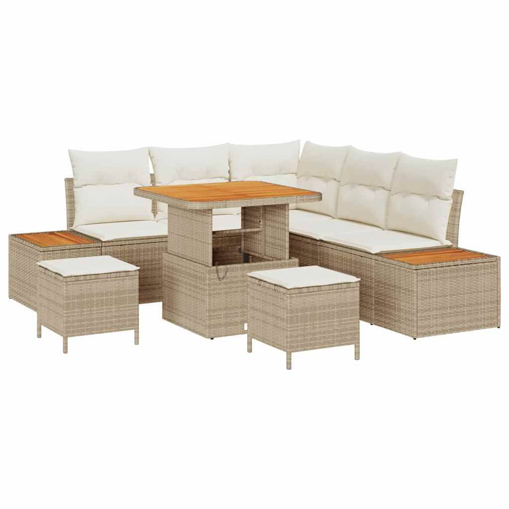 vidaXL Gartensofa-set mit Kissen mit Speicher 8 pcs Beige Poly Rattan
