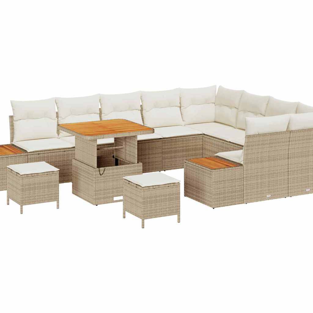vidaXL Gartensofa-set mit Kissen mit Speicher 12 pcs Beige Poly Rattan