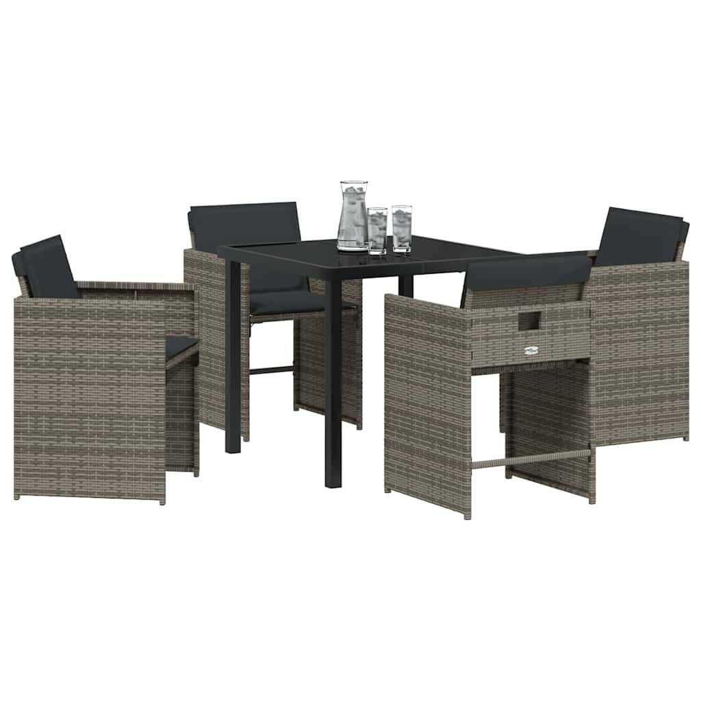 vidaXL Garten Essgruppe 5 pcs Grau Poly-Rattan