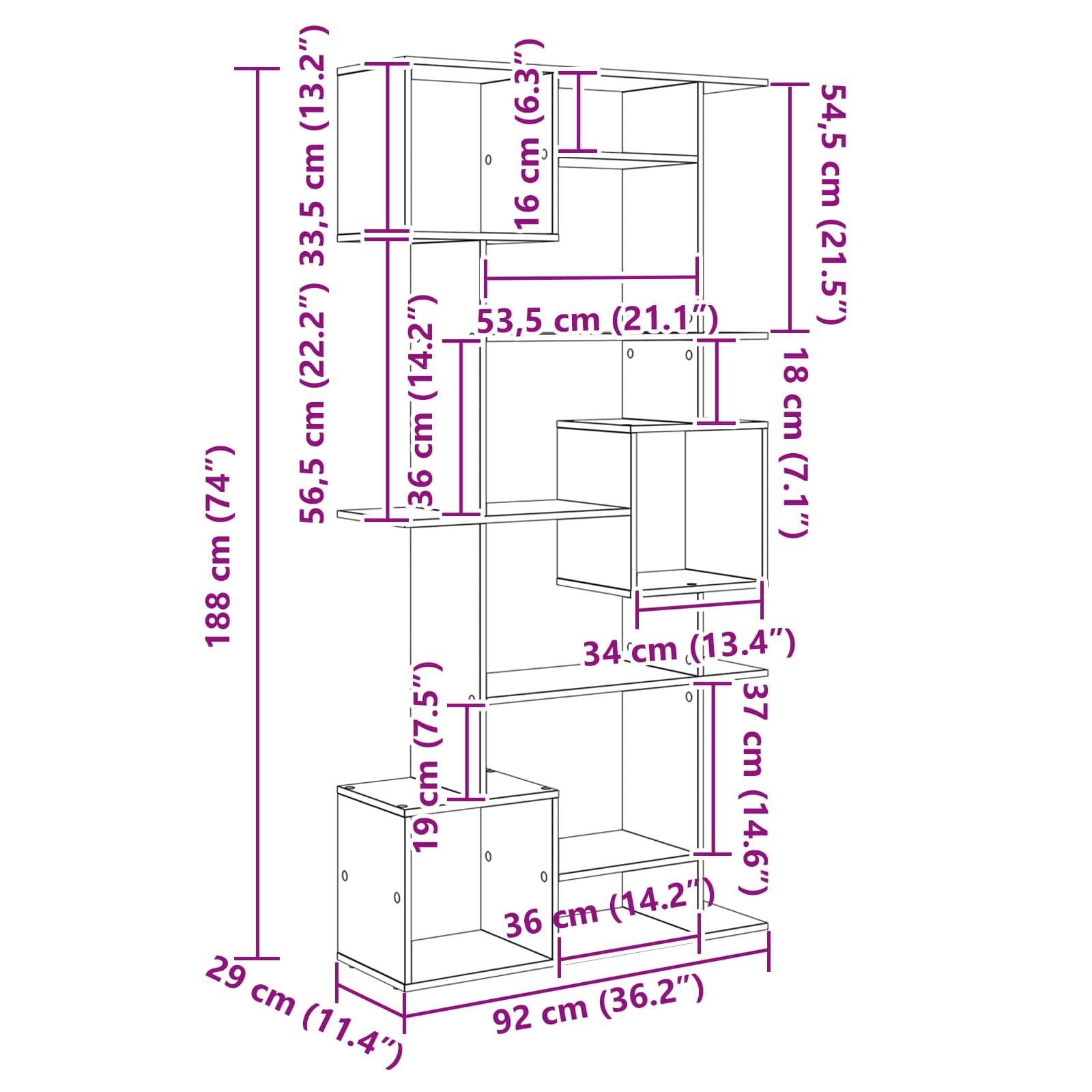 vidaXL Bücherregal Schwarz Eichen-Optik 92 x 29 x 188 cm Holzwerkstoff