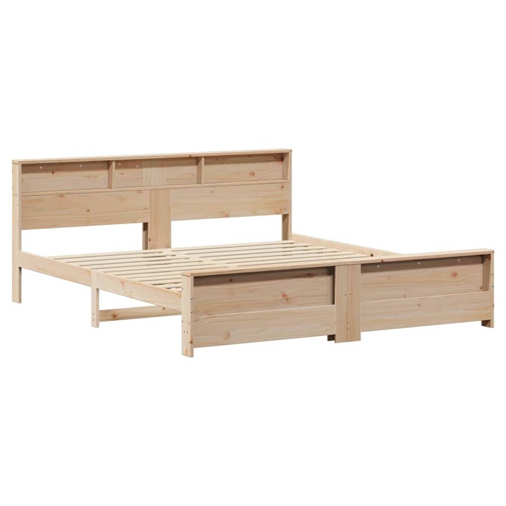 Ein Holzbettgestell mit einem Kopfteil, das integrierte Stauraummöglichkeiten aufweist und ein minimalistisches und funktionales Design präsentiert.