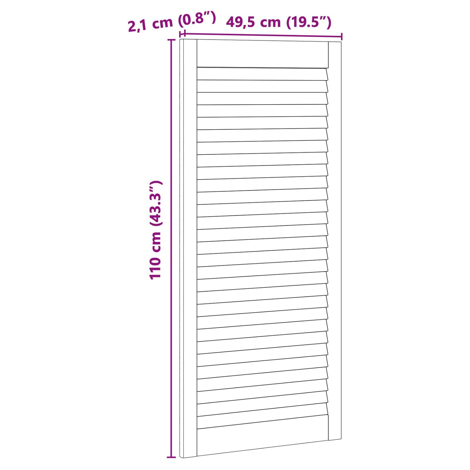 Ein Lamellenpanel mit einer Breite von 49,5 cm (19,5 Zoll) und einer Höhe von 110 cm (43,3 Zoll), mit einer Tiefe von 2,1 cm (0,8 Zoll).
