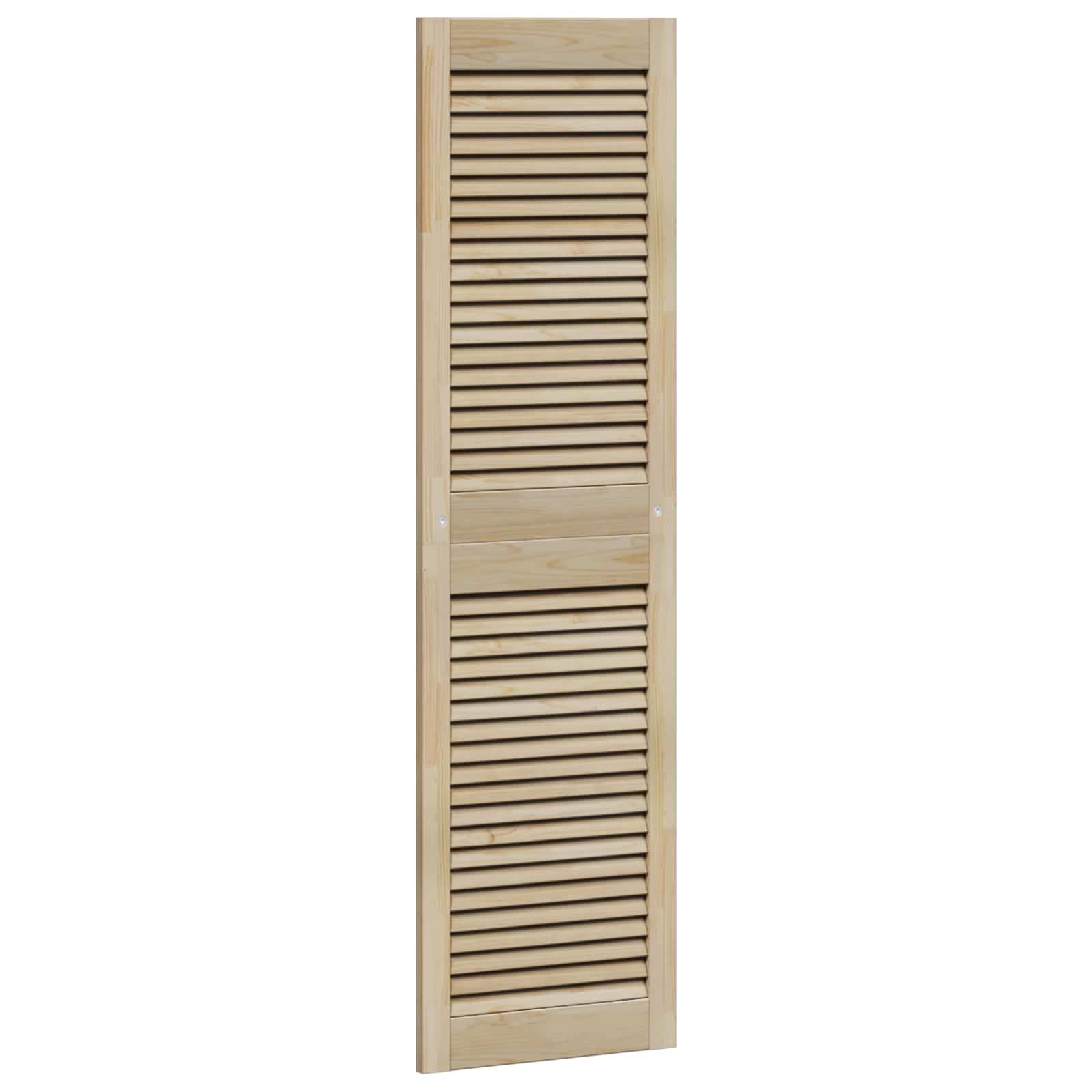 Eine Tür aus natürlichem Holz mit vertikaler Lamellenbauweise, geeignet für Einbauschränke oder Speisekammern.