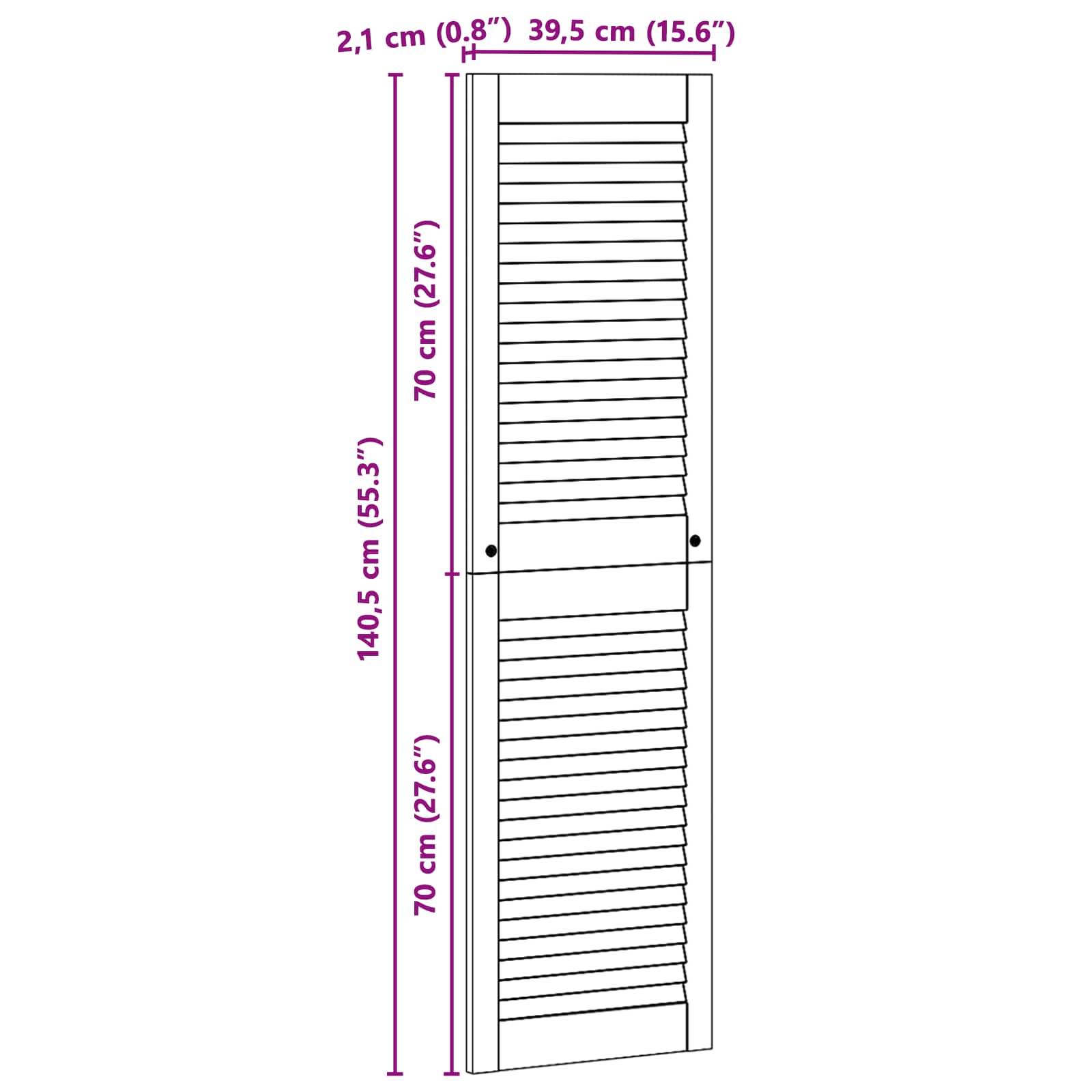 Diagramm einer Jalousietür mit präzisen Maßen: Höhe 140,5 cm, Breite 39,5 cm, zwei Paneele, jeweils 70 cm hoch.