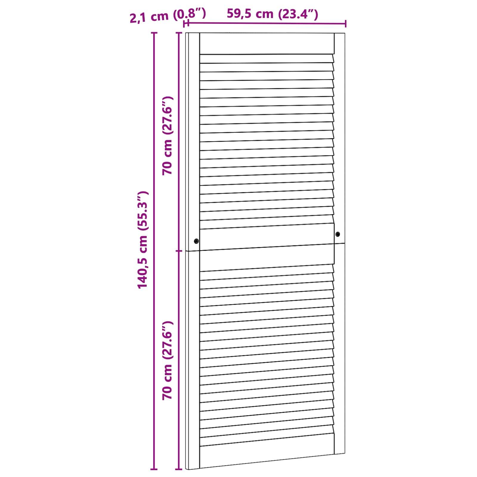 Eine Linienzeichnung einer Lamellentür mit Abmessungen: Höhe 140,5 cm (55,3 Zoll) und Breite 59,5 cm (23,4 Zoll).