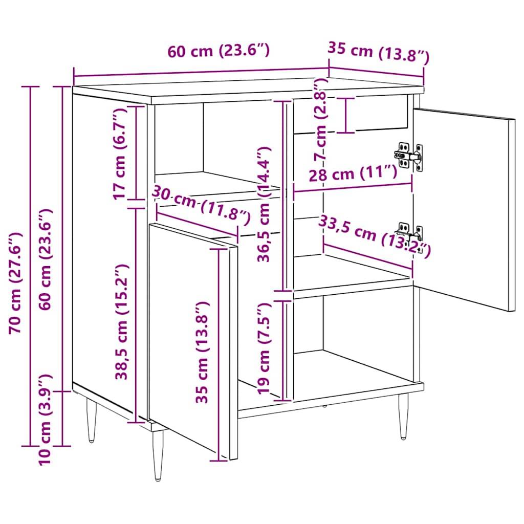 vidaXL Sideboards 2 pcs Schwarz Eichen-Optik 120 x 35 x 70 cm