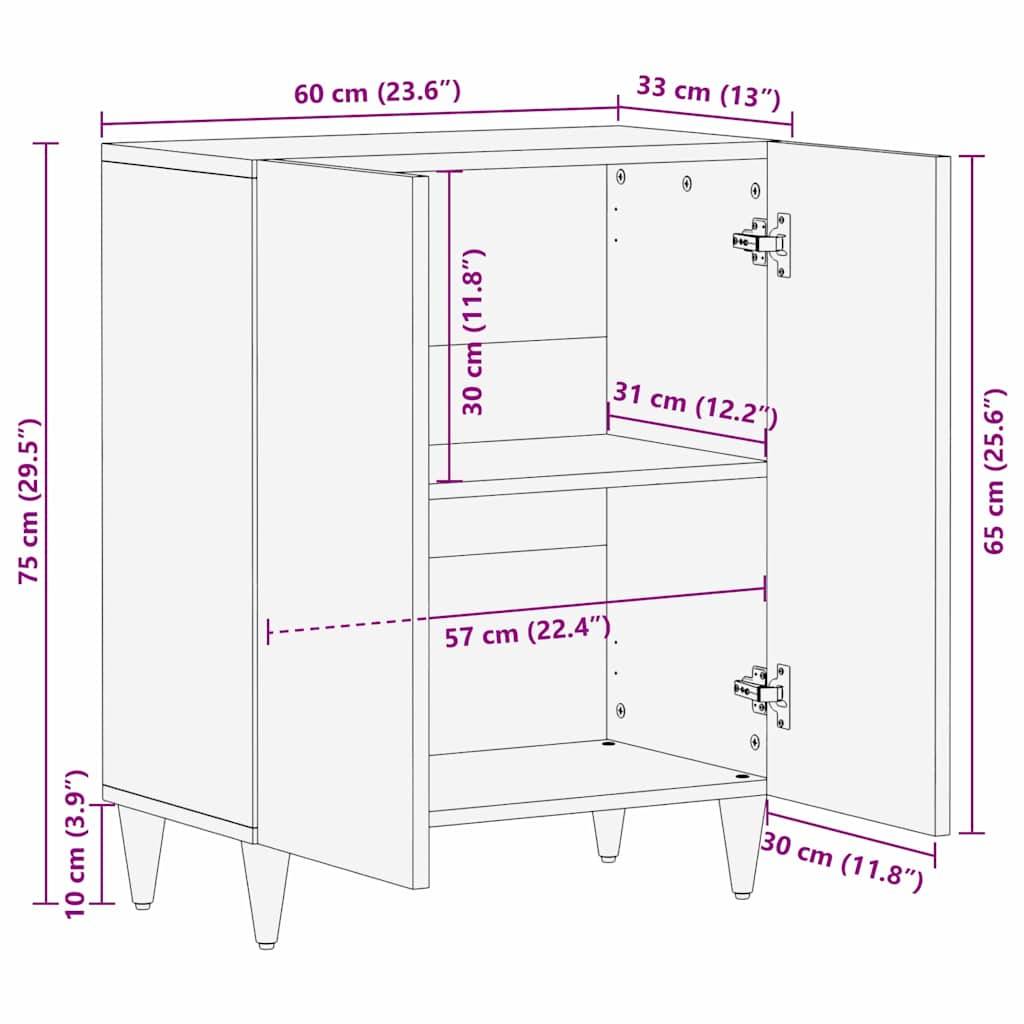 vidaXL Sideboard mit Tür Hellbraun 60 x 33 x 75 cm massives Mangoholz