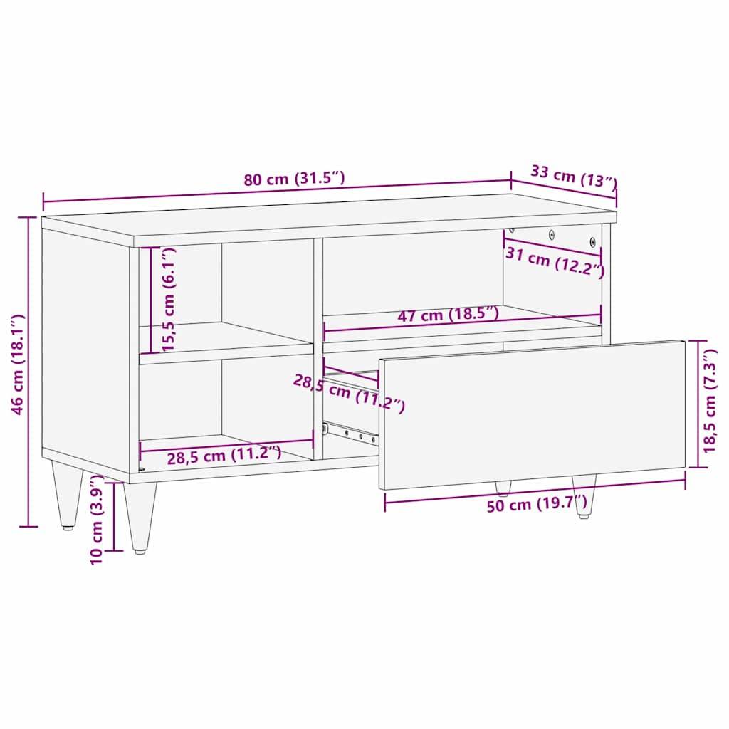 vidaXL TV-Schränk mit Regal Schwarz 80 x 33 x 46 cm Massivholz Mango