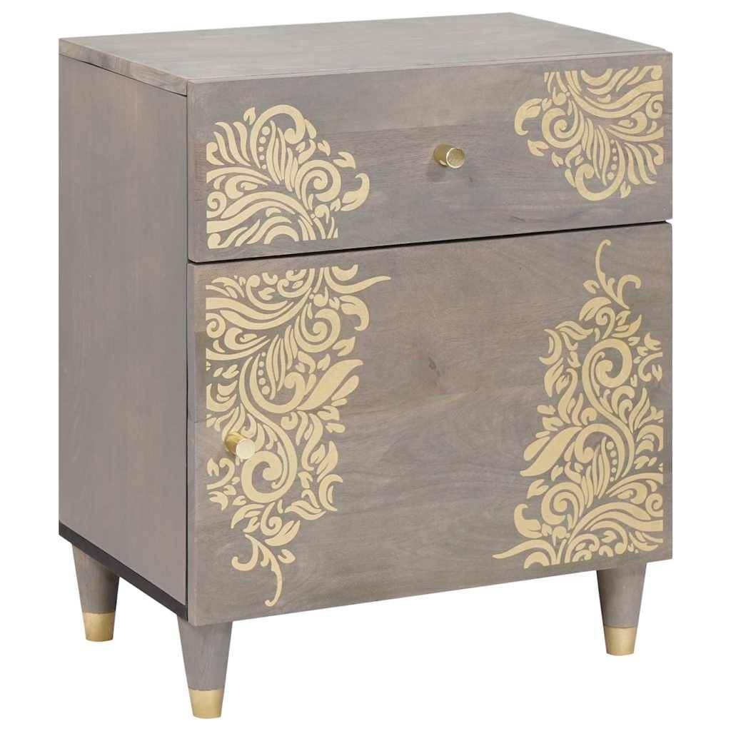 vidaXL Nachttisch mit Tür Grau 50 x 33 x 60 cm Massivholz Mango