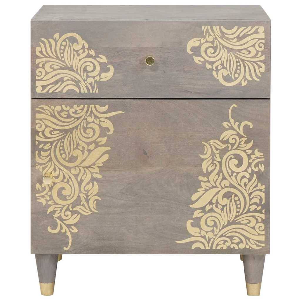 vidaXL Nachttisch mit Tür Grau 50 x 33 x 60 cm Massivholz Mango