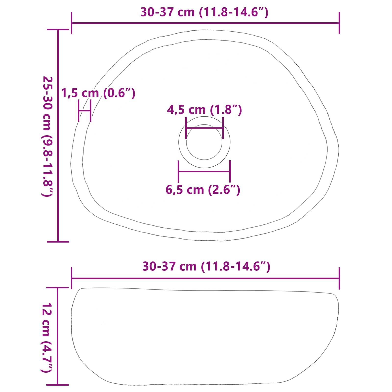 vidaXL Flusssteinwaschbecken Hellgrau (30-37) x (25-30) x 12 cm