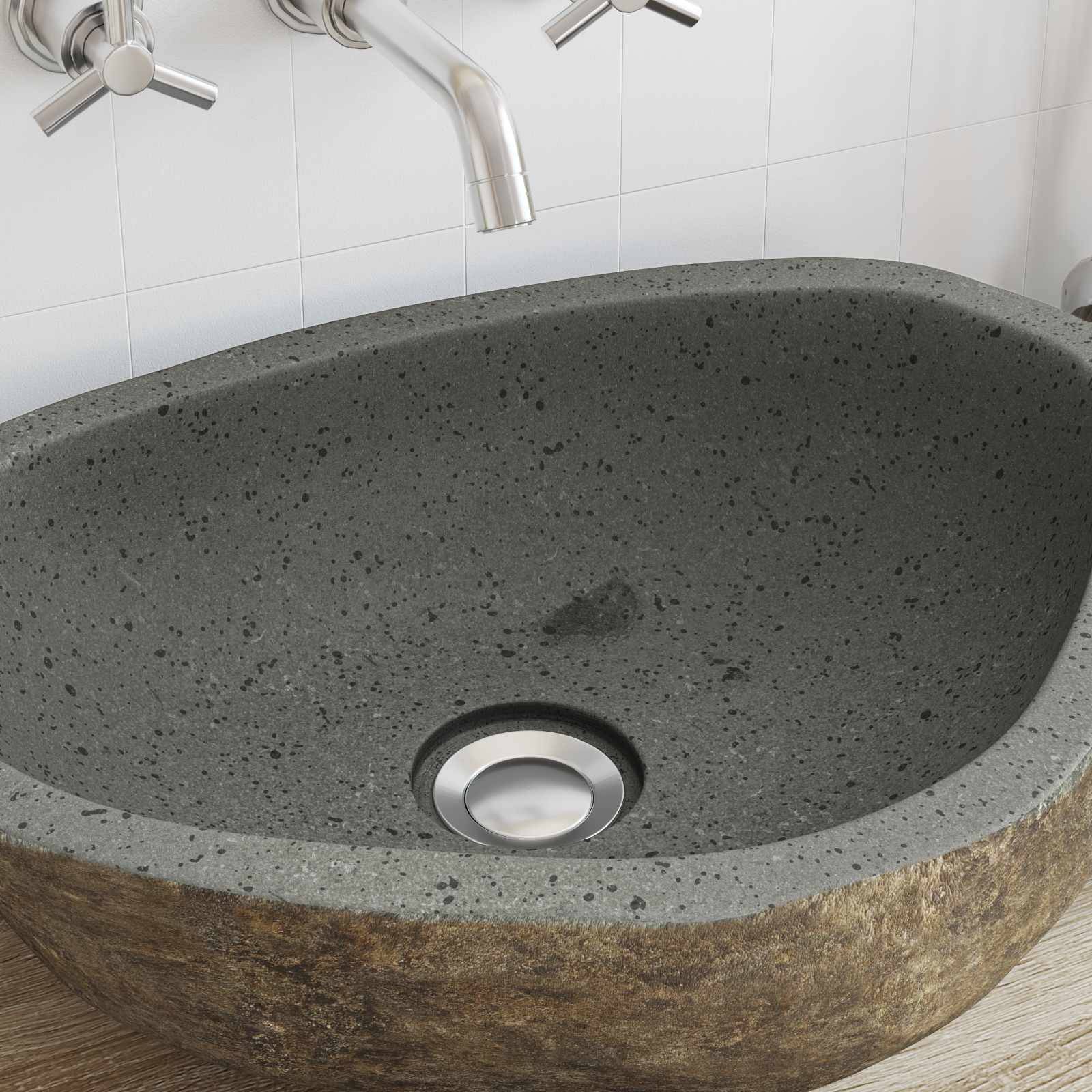 vidaXL Flusssteinwaschbecken Hellgrau 52 x 40 x 15 cm Flussstein
