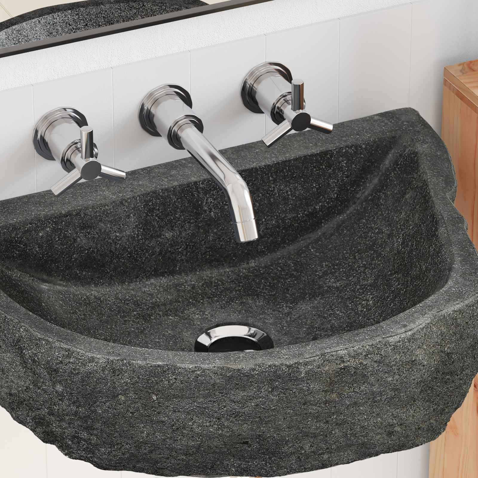 vidaXL Wandmontiertes Waschbecken Grau 45 x 35 x 15 cm Flussstein