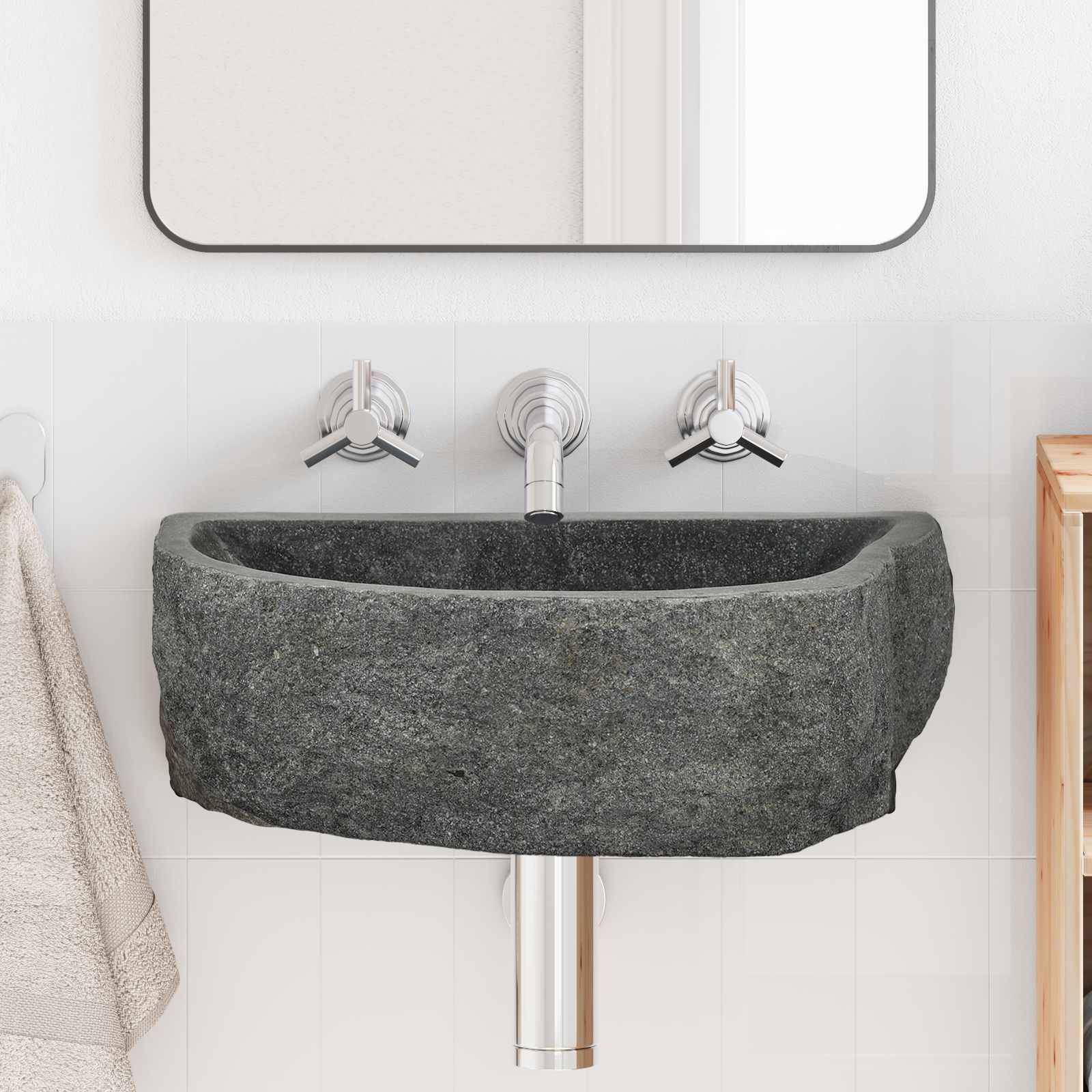 vidaXL Wandmontiertes Waschbecken Grau 45 x 35 x 15 cm Flussstein