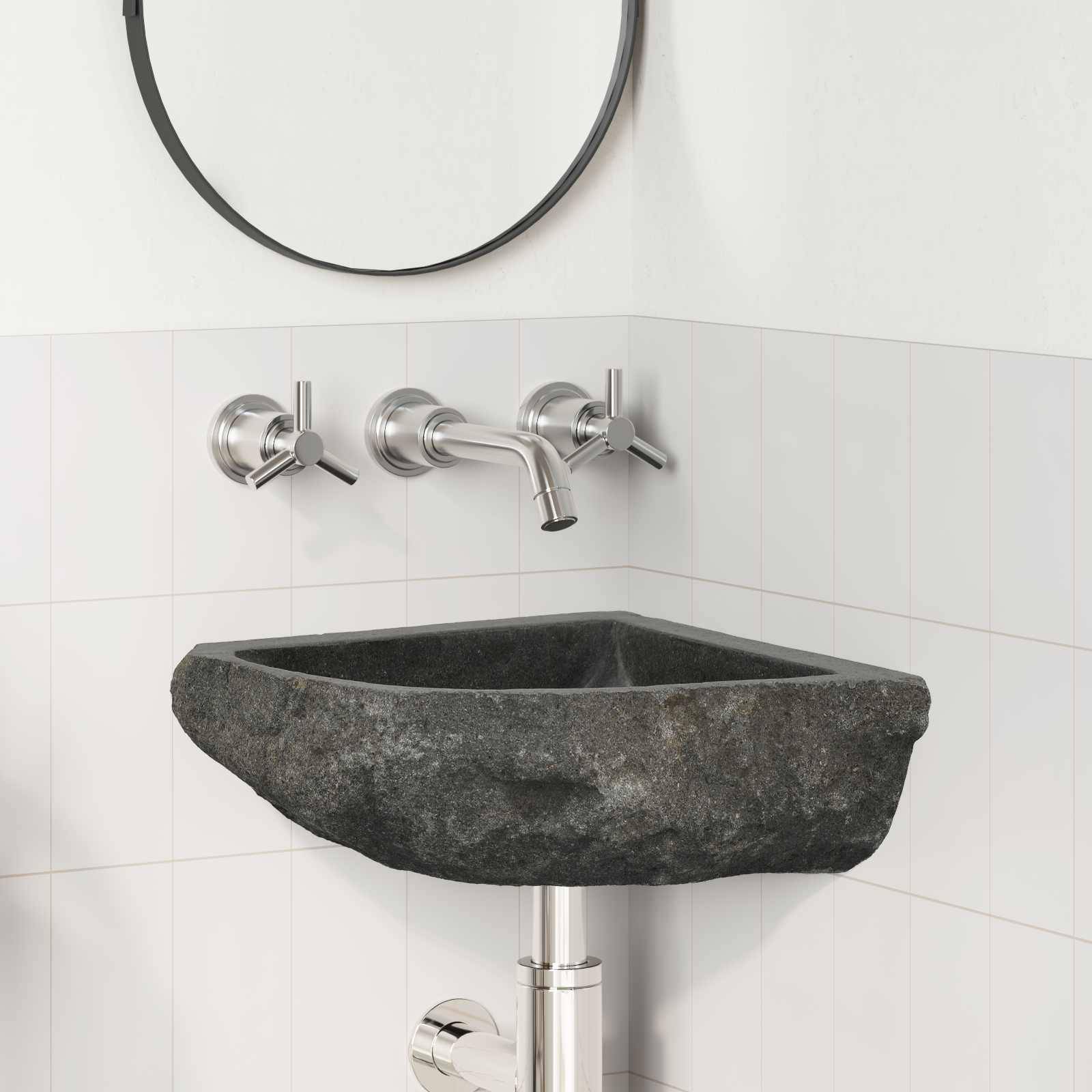 vidaXL Waschbecken Grau (30-37) x (30-37) x 12 cm Flussstein