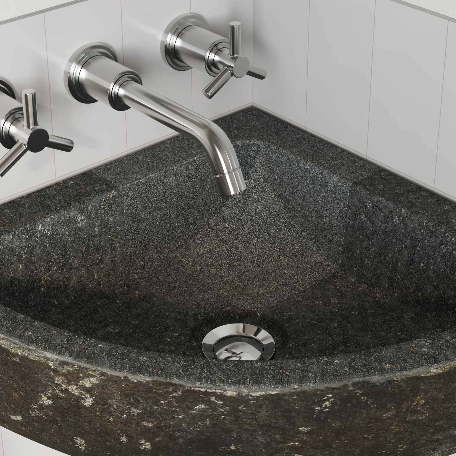 vidaXL Waschbecken Grau (38-45) x (38-45) x 12 cm Flussstein