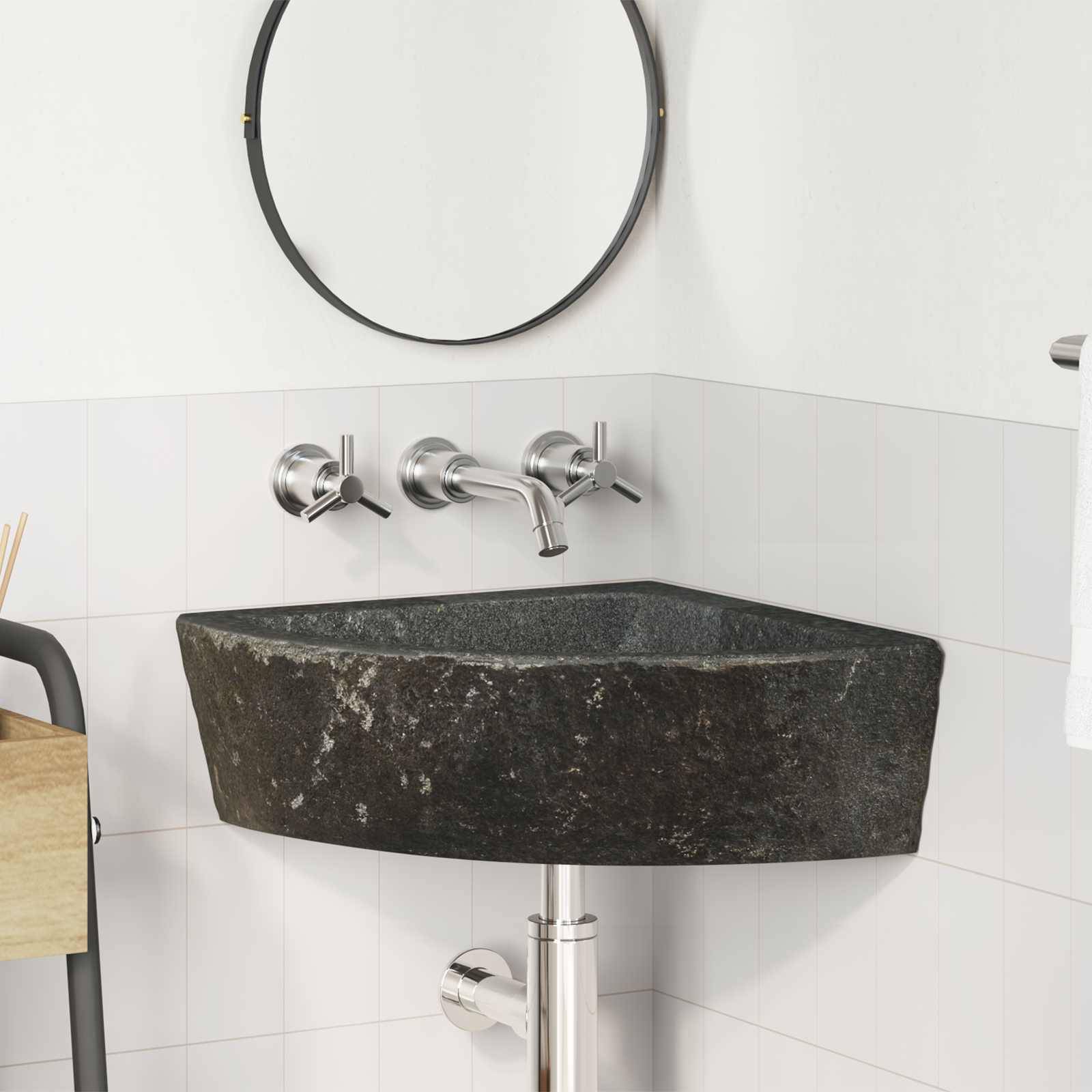 vidaXL Waschbecken Grau (38-45) x (38-45) x 12 cm Flussstein