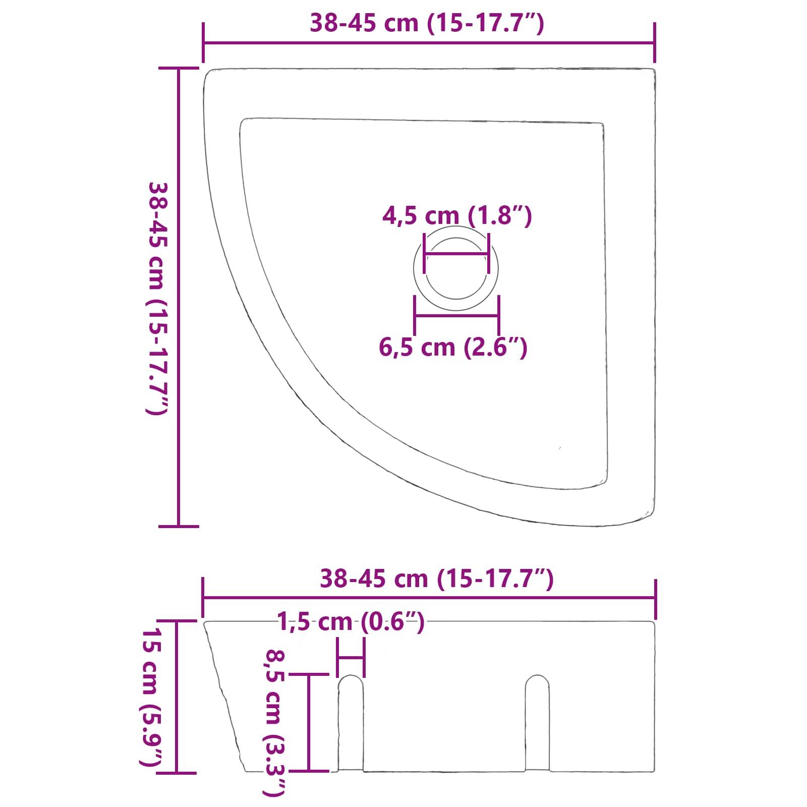 vidaXL Waschbecken Grau (38-45) x (38-45) x 12 cm Flussstein