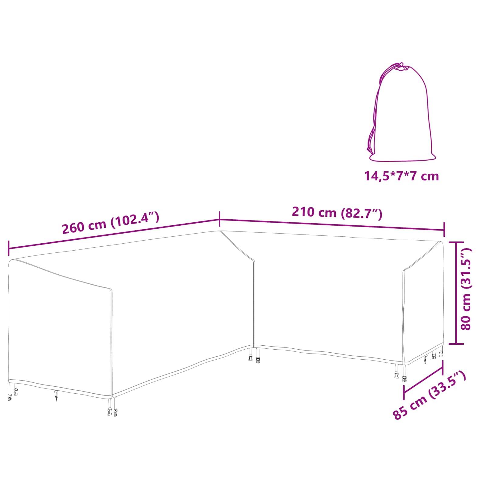 L-förmige Möbel-Schutzhülle Abmessungen: 260 cm (102,4