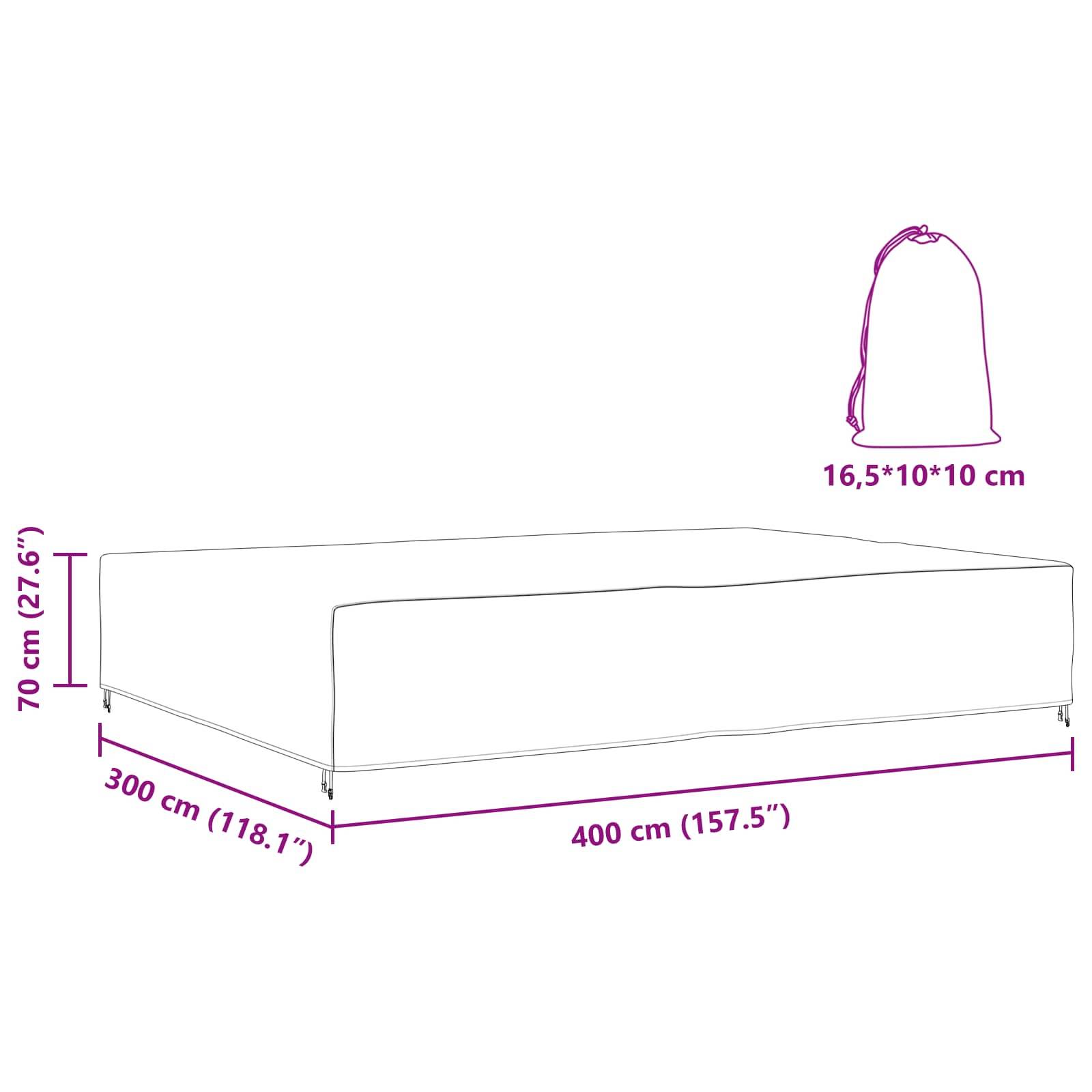 Skizze eines rechteckigen Deckels mit Maßen: 400 cm (157,5