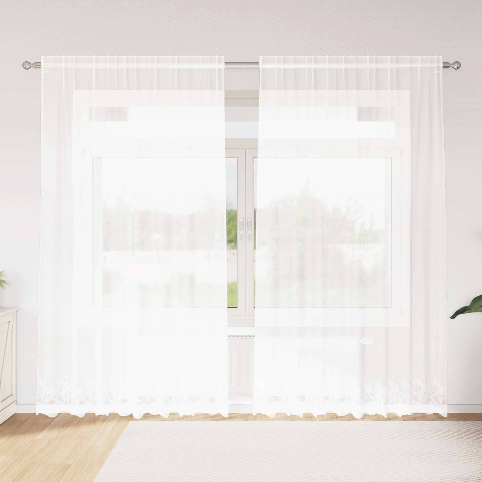 vidaXL Spitzenvorhang mit Vorhängen Floral Weiß 245 x 200 cm Polyester