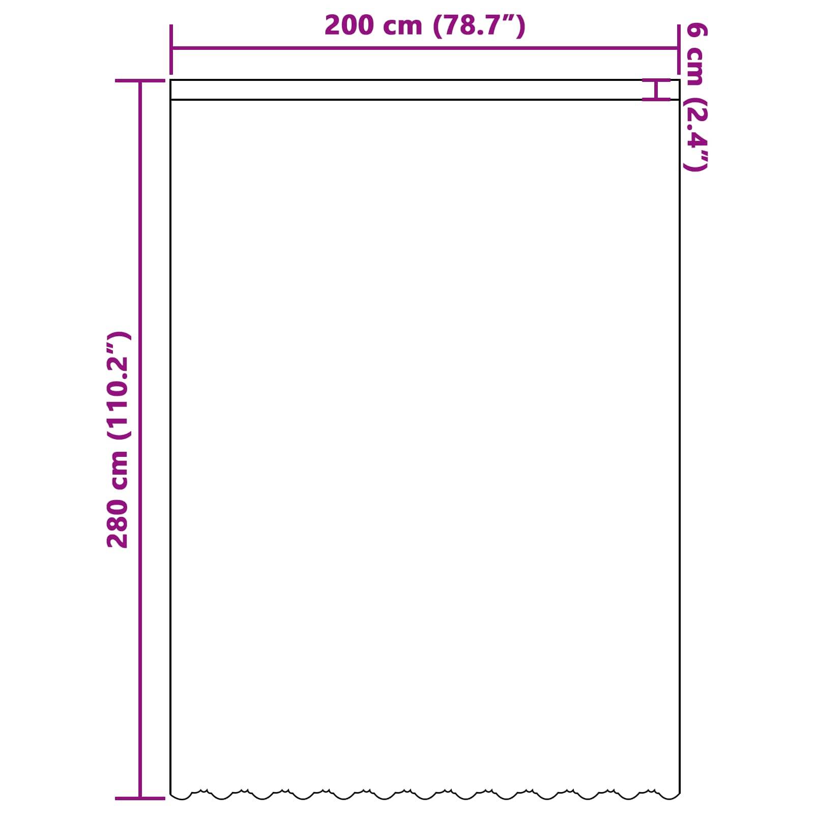 Rollup-Vorhang Abmessungen: Breite 200 cm (78,7 Zoll), Höhe 280 cm (110,2 Zoll), Höhe des oberen Gehäuses 6 cm (2,4 Zoll).
