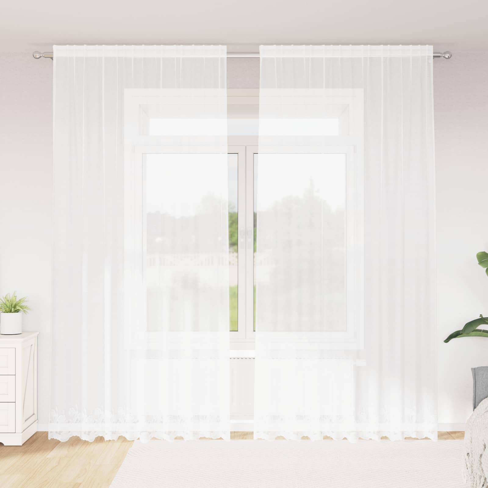 vidaXL Spitzenvorhang mit Vorhängen Floral Weiß 280 x 200 cm Polyester