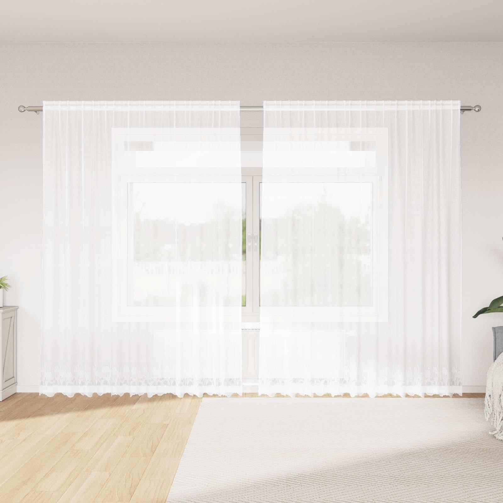 vidaXL Spitzenvorhang mit Vorhängen Floral Weiß 200 x 300 cm Polyester