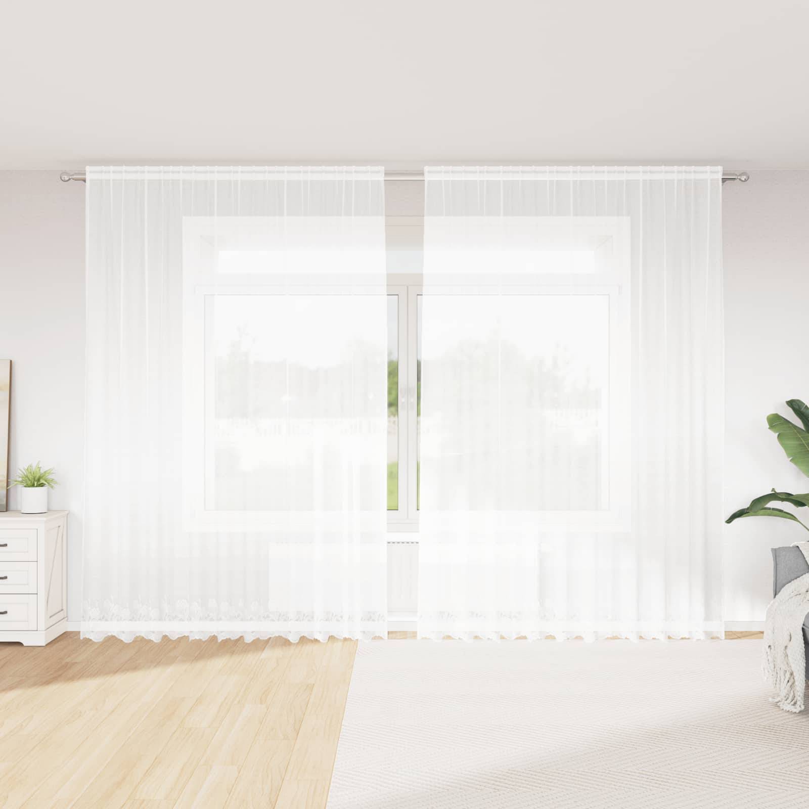 vidaXL Spitzenvorhang mit Vorhängen Floral Weiß 260 x 300 cm Polyester