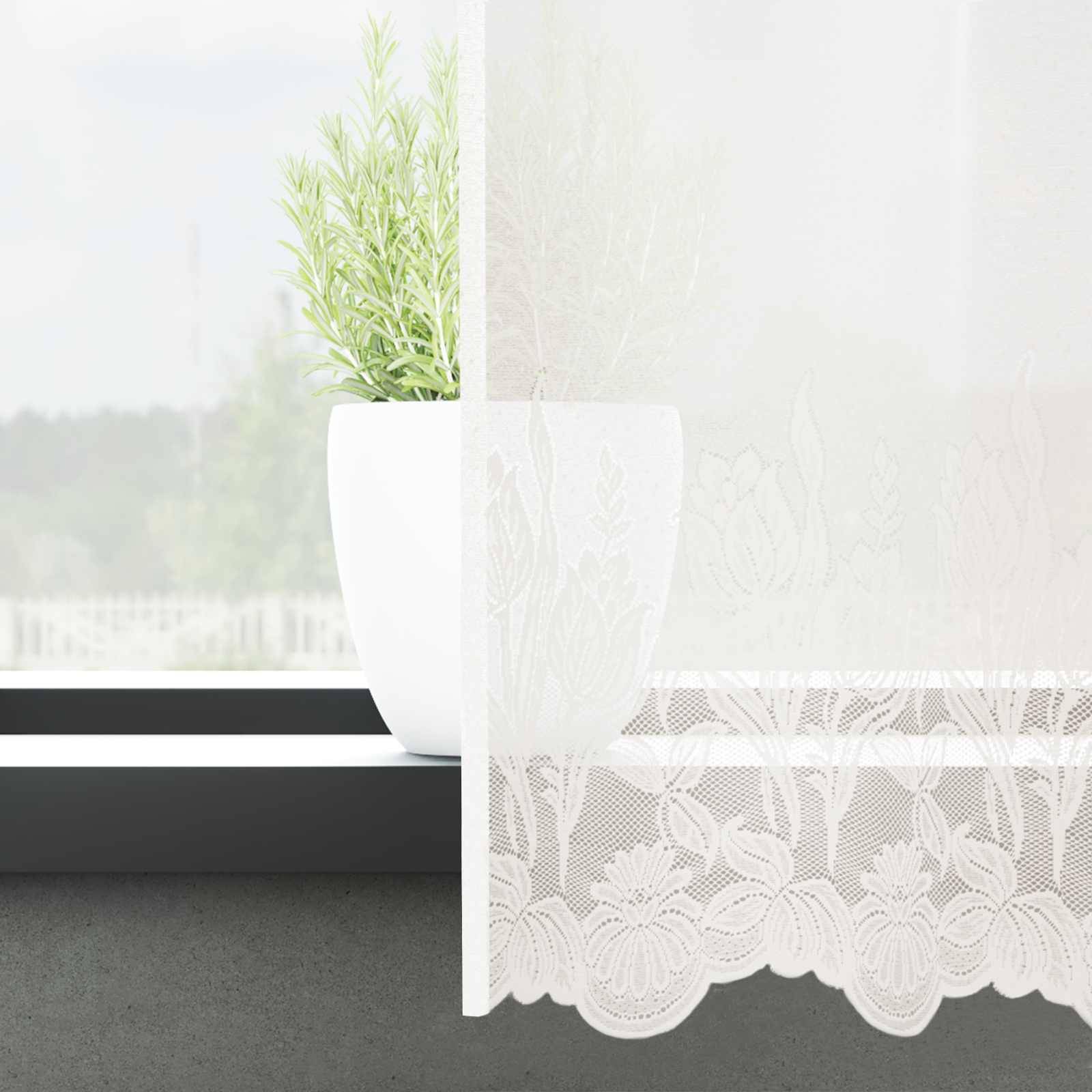 vidaXL Spitzenvorhang mit Vorhängen Floral Weiß 80 x 900 cm Polyester