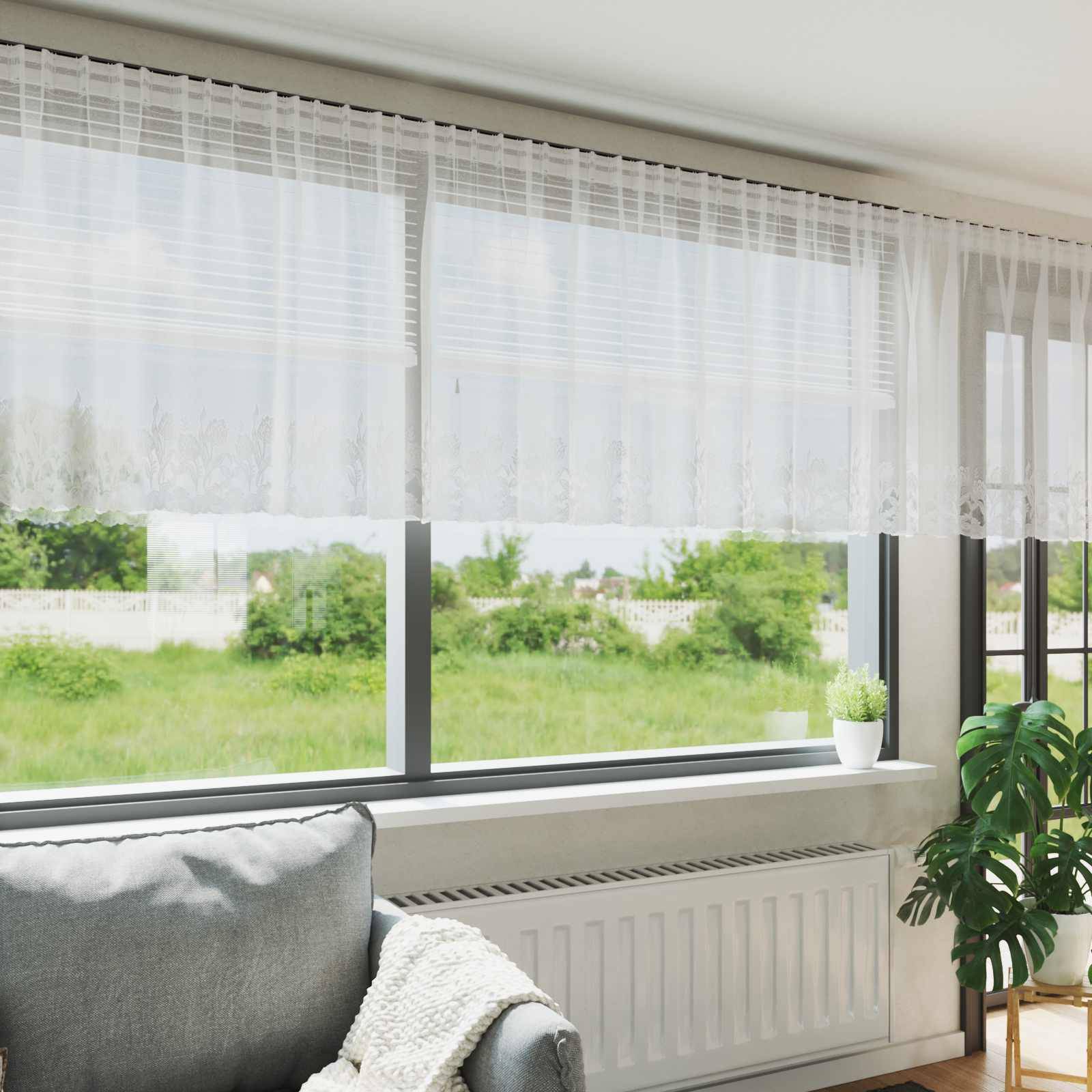 vidaXL Spitzenvorhang mit Vorhängen Floral Weiß 80 x 900 cm Polyester