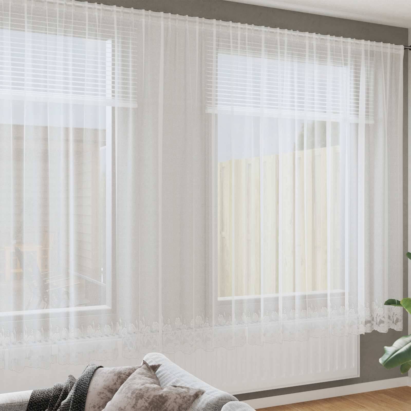 vidaXL Spitzenvorhang mit Vorhängen Floral Weiß 240 x 600 cm Polyester