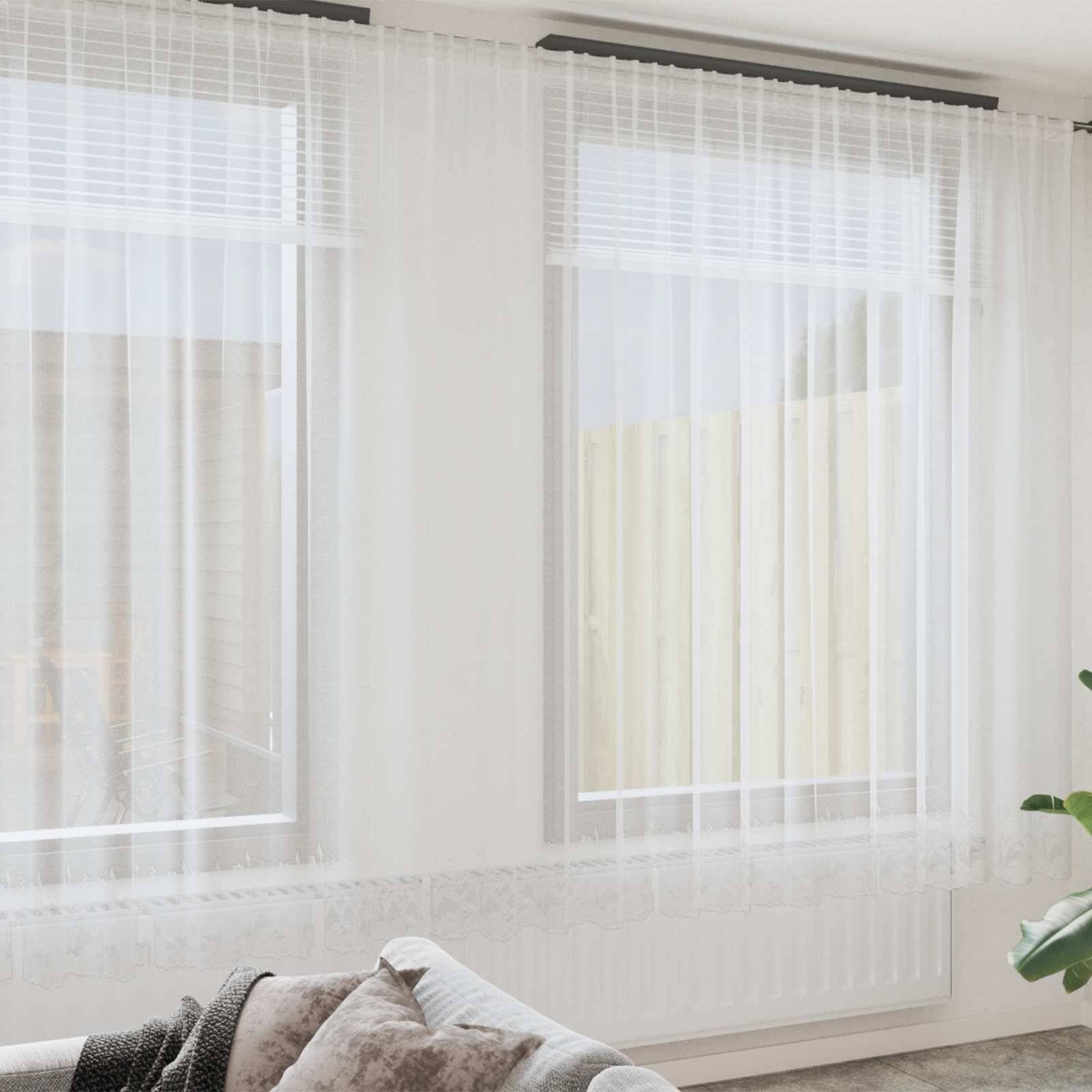 vidaXL Spitzenvorhang mit Vorhängen Floral Weiß 280 x 900 cm Polyester