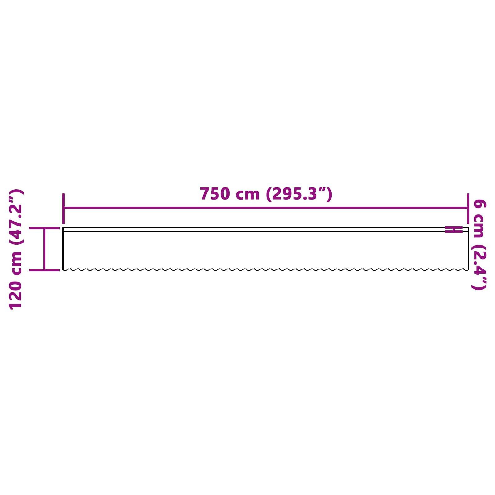 „Lange rechteckige Schachtel mit beschrifteten Abmessungen: 750 cm (295,3
